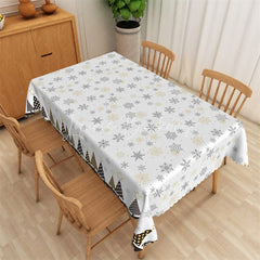 Lofaris Christmas Snowflake Rectangle Tablecloth White with Gold and Black Snowflakes Modern Holiday Table Cover