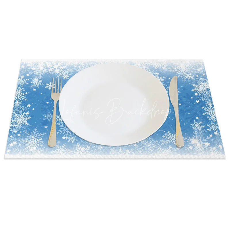 Lofaris Christmas Snowflake Set of 4 Placemats Blue and White Winter Frozen Holiday Table Mats Decor