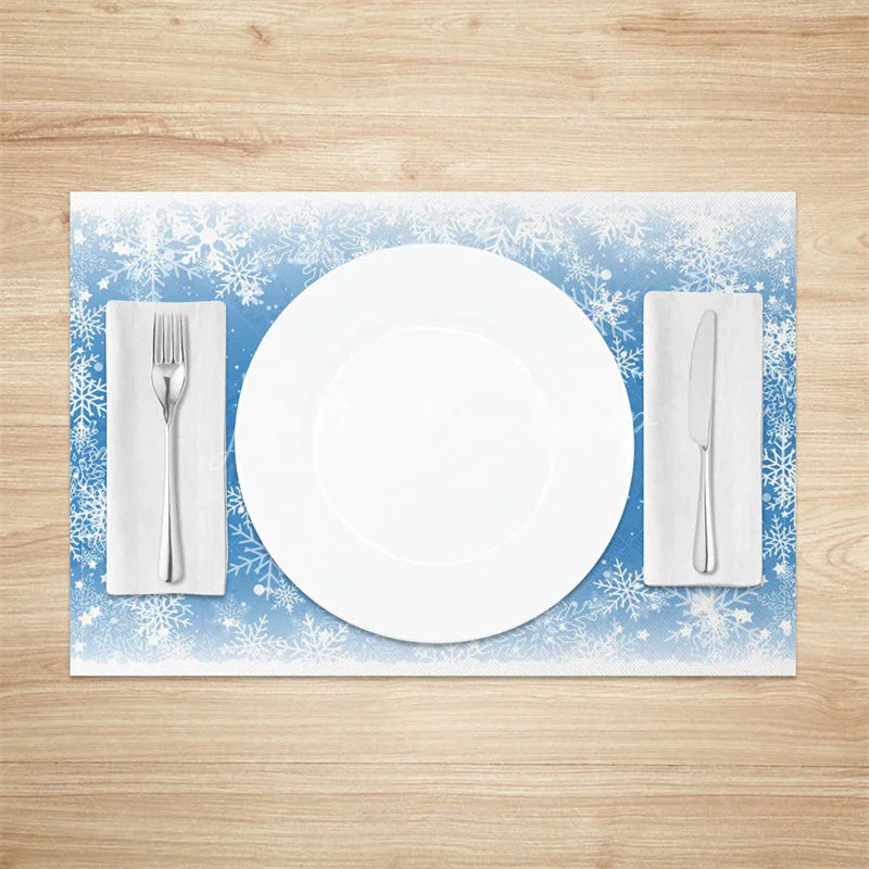 Lofaris Christmas Snowflake Set of 4 Placemats Blue and White Winter Frozen Holiday Table Mats Decor