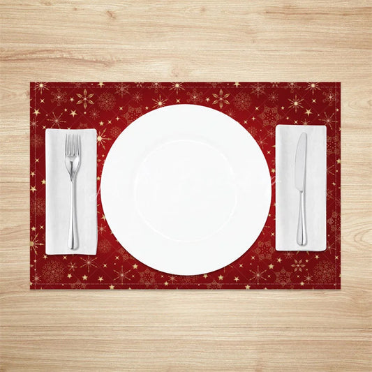 Lofaris Christmas Snowflake Set of 4 Placemats Red and Gold Snowflakes Elegant Winter Stars Holiday Table Mats