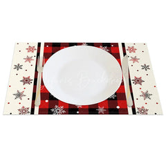 Lofaris Christmas Snowflake Set of 4 Placemats Red Buffalo Plaid Farmhouse Winter Holiday Table Mats