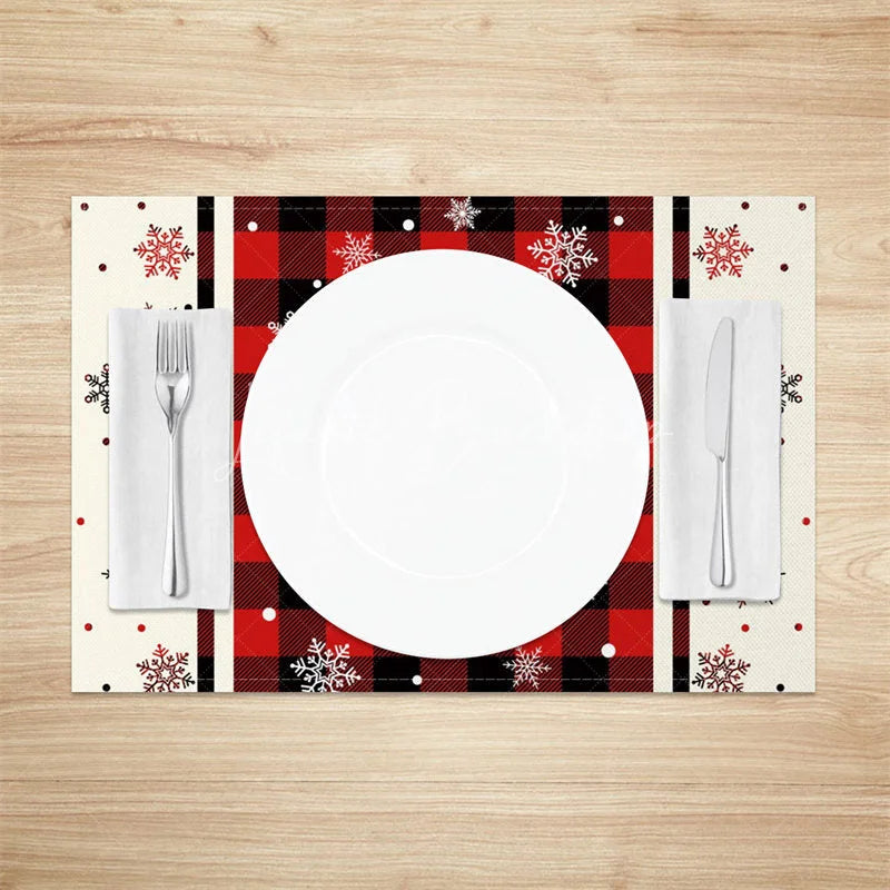 Lofaris Christmas Snowflake Set of 4 Placemats Red Buffalo Plaid Farmhouse Winter Holiday Table Mats