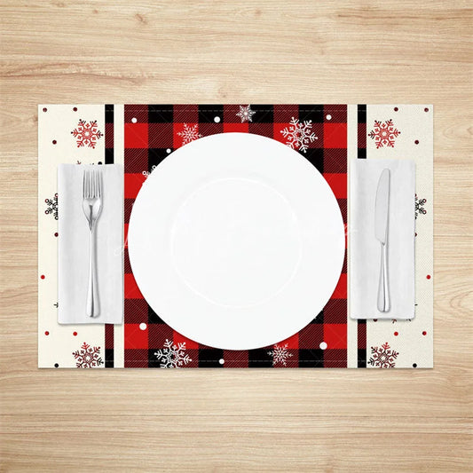 Lofaris Christmas Snowflake Set of 4 Placemats Red Buffalo Plaid Farmhouse Winter Holiday Table Mats