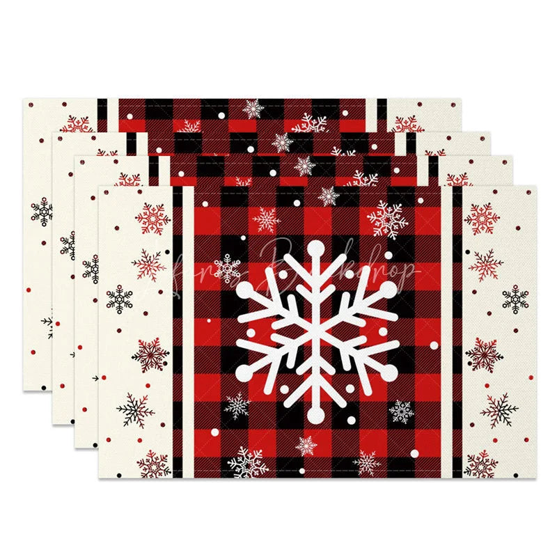 Lofaris Christmas Snowflake Set of 4 Placemats Red Buffalo Plaid Farmhouse Winter Holiday Table Mats