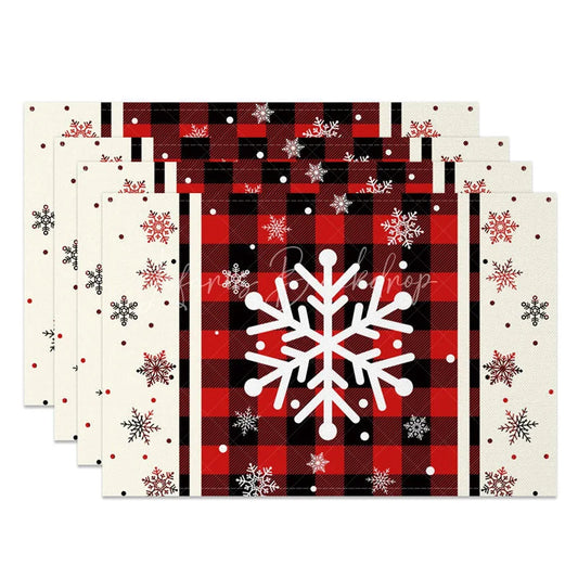 Lofaris Christmas Snowflake Set of 4 Placemats Red Buffalo Plaid Farmhouse Winter Holiday Table Mats