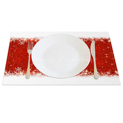 Lofaris Christmas Snowflake Set of 4 Placemats Red Sparkle Center with White Border Holiday Table Mats