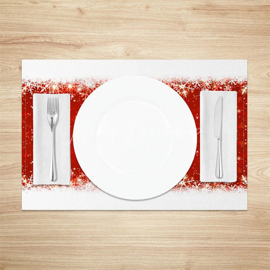 Lofaris Christmas Snowflake Set of 4 Placemats Red Sparkle Center with White Border Holiday Table Mats