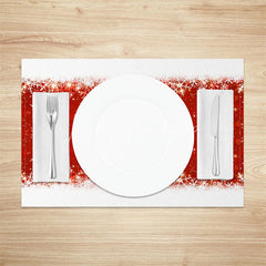 Lofaris Christmas Snowflake Set of 4 Placemats Red Sparkle Center with White Border Holiday Table Mats