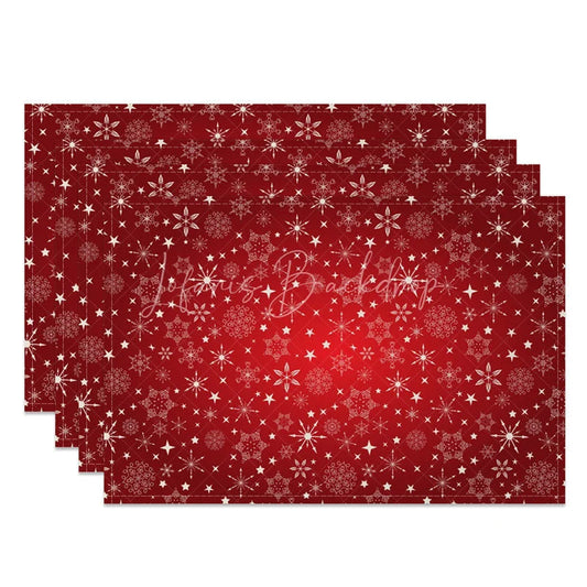 Lofaris Christmas Snowflake Set of 4 Placemats Red with White Snowflakes Winter Stars Holiday Table Mats