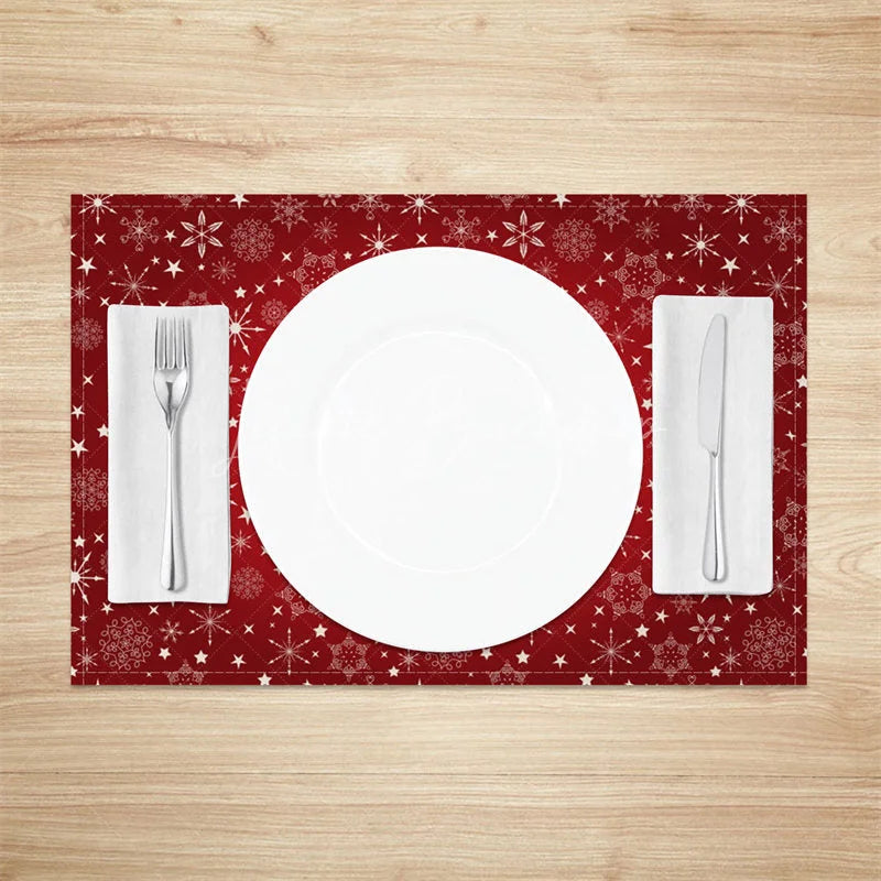 Lofaris Christmas Snowflake Set of 4 Placemats Red with White Snowflakes Winter Stars Holiday Table Mats
