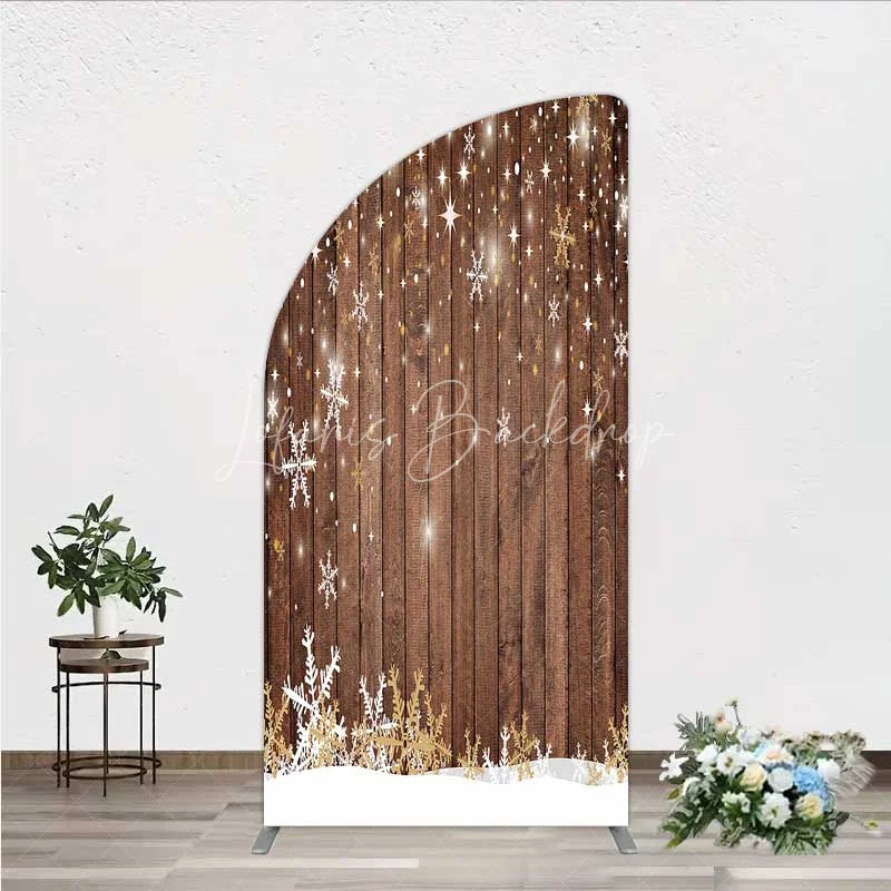 Lofaris Christmas Snowflakes Half Moon Arch Backdrop Rustic Brown Wood and Sparkling Stars Background Winter Holiday Party Decoration