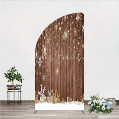 Lofaris Christmas Snowflakes Half Moon Arch Backdrop Rustic Brown Wood and Sparkling Stars Background Winter Holiday Party Decoration
