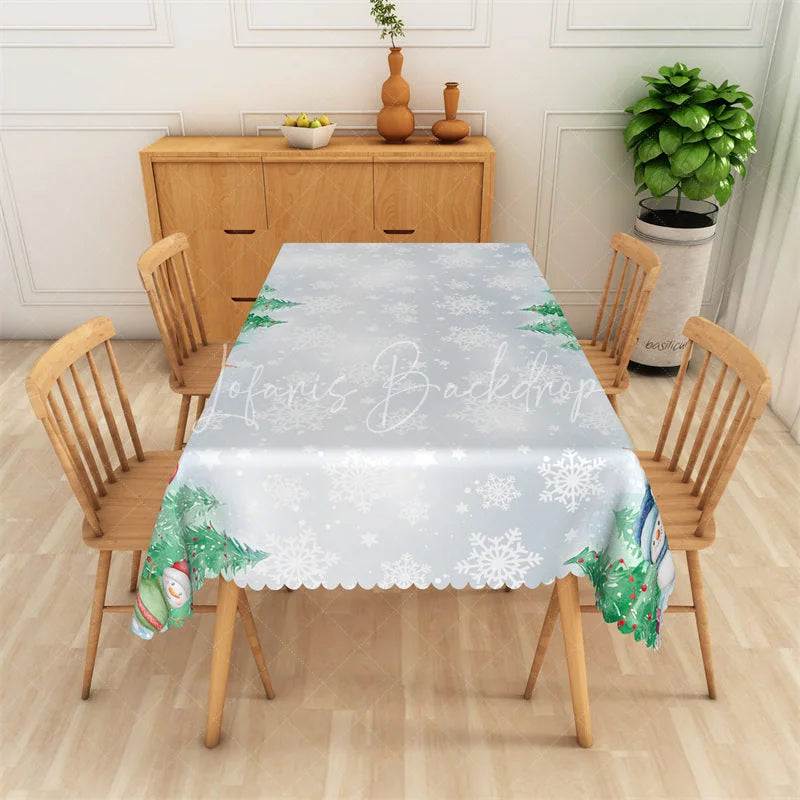 Lofaris Christmas Snowman Rectangle Tablecloth Light Blue Snowflake Winter Holiday Table Cover Decor