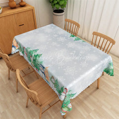 Lofaris Christmas Snowman Rectangle Tablecloth Light Blue Snowflake Winter Holiday Table Cover Decor