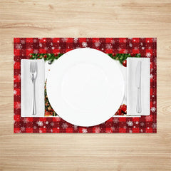 Lofaris Christmas Snowman Set of 4 Placemats Red Plaid Snowflake Border Winter Holiday Table Mats