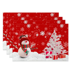 Lofaris Christmas Snowman Set of 4 Placemats Red Snowflake with White Xmas Tree Winter Holiday Table Mats Decor