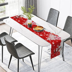 Lofaris Christmas Snowman Table Runner Red Snowy Scene with Snowflakes Winter Holiday Decor