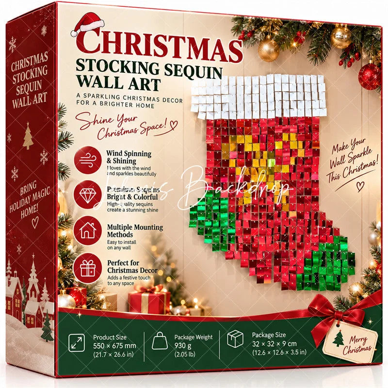 Lofaris Christmas Stocking Shimmer Wall Backdrop Festive Holiday Party Decor