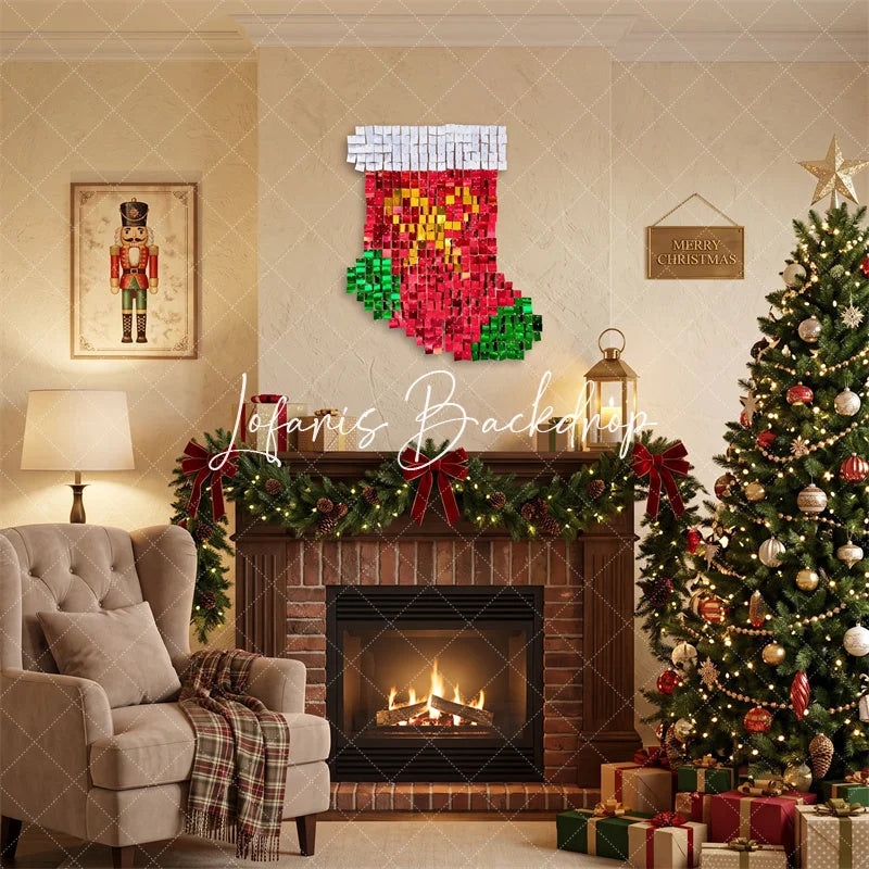 Lofaris Christmas Stocking Shimmer Wall Backdrop Festive Holiday Party Decor