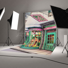Lofaris Christmas Sweet Shop Photography Backdrop Magical Candy Store in a Snowy Village Fantasy Wizard Themed Decor