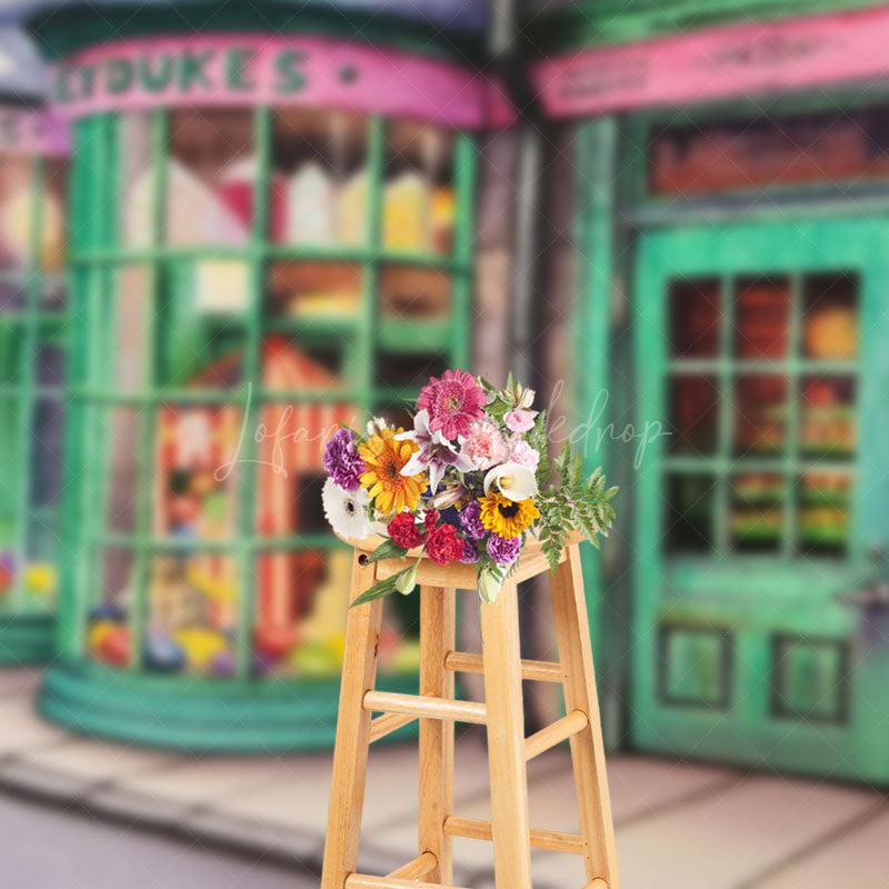 Lofaris Christmas Sweet Shop Photography Backdrop Magical Candy Store in a Snowy Village Fantasy Wizard Themed Decor