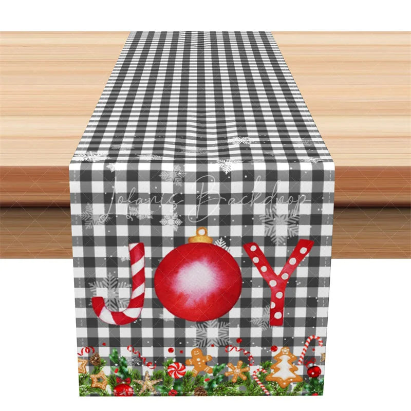 Lofaris Christmas Table Runner Black and White Gingham Check Joy Red Ornament Farmhouse Holiday Decor