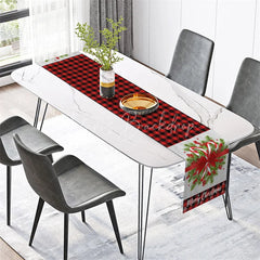 Lofaris Christmas Table Runner Red Buffalo Plaid Check Merry Bow Farmhouse Holiday Decor