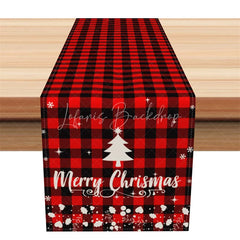 Lofaris Christmas Table Runner Red Buffalo Plaid Check Merry White Tree Farmhouse Decor