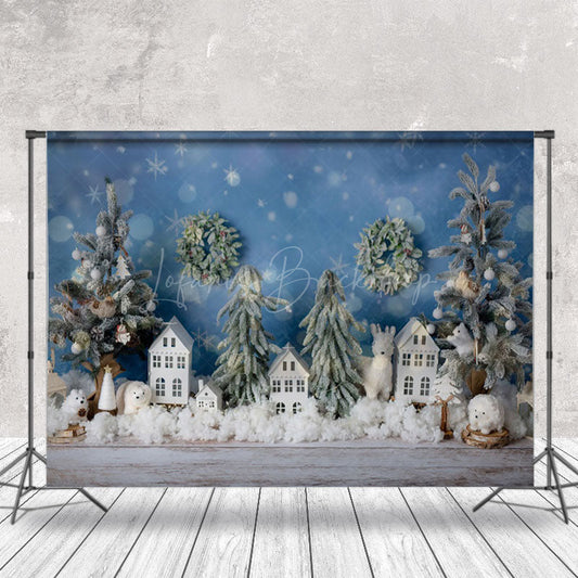 Lofaris Christmas Tree Bokeh Blue Wall Photography Backdrop