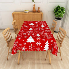 Lofaris Christmas Tree Rectangle Tablecloth Red with White Trees Snowflake Winter Holiday Table Cover Decor