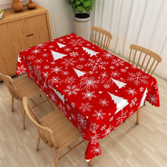 Lofaris Christmas Tree Rectangle Tablecloth Red with White Trees Snowflake Winter Holiday Table Cover Decor