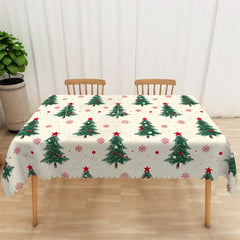 Lofaris Christmas Tree Rectangle Tablecloth White with Green Pine Trees Red Stars Snowflake Holiday Table Cover