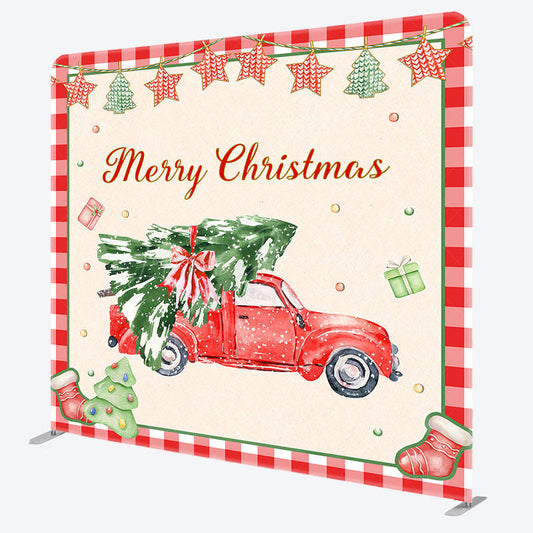 Lofaris Christmas Tree Red Truck Plaid Pillow Case Backdrop