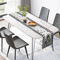 Lofaris Christmas Tree with White Bow Table Runner Black Buffalo Plaid Border Farmhouse Holiday Decor