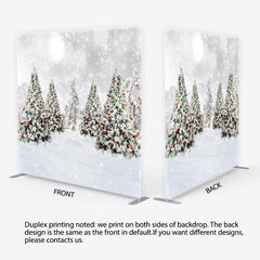 Lofaris Christmas Trees in Snow Tension Fabric Backdrop Winter Landscape with Ornaments and Snowflakes Background Holiday Decor