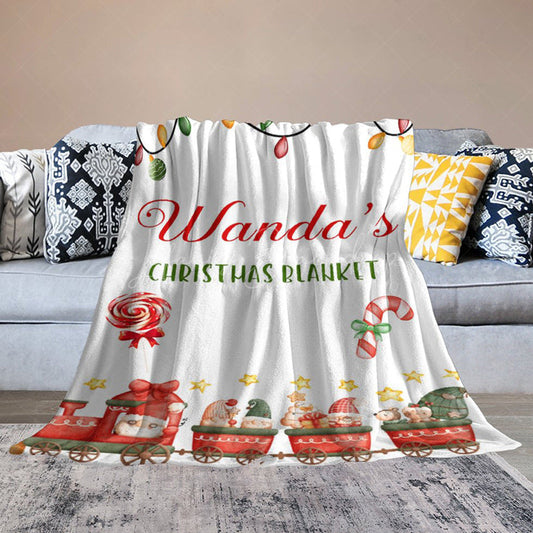Lofaris Christmas Vibe Santa Truck White Custom Name Blanket