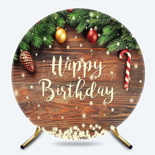 Lofaris Christmas Vibe Wooden Round Happy Birthday Backdrop