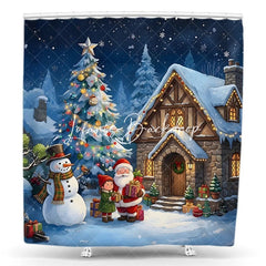 Lofaris Christmas Village Shower Curtain with Santa Claus Snowman and Gifts Festive Winter Holiday Decor