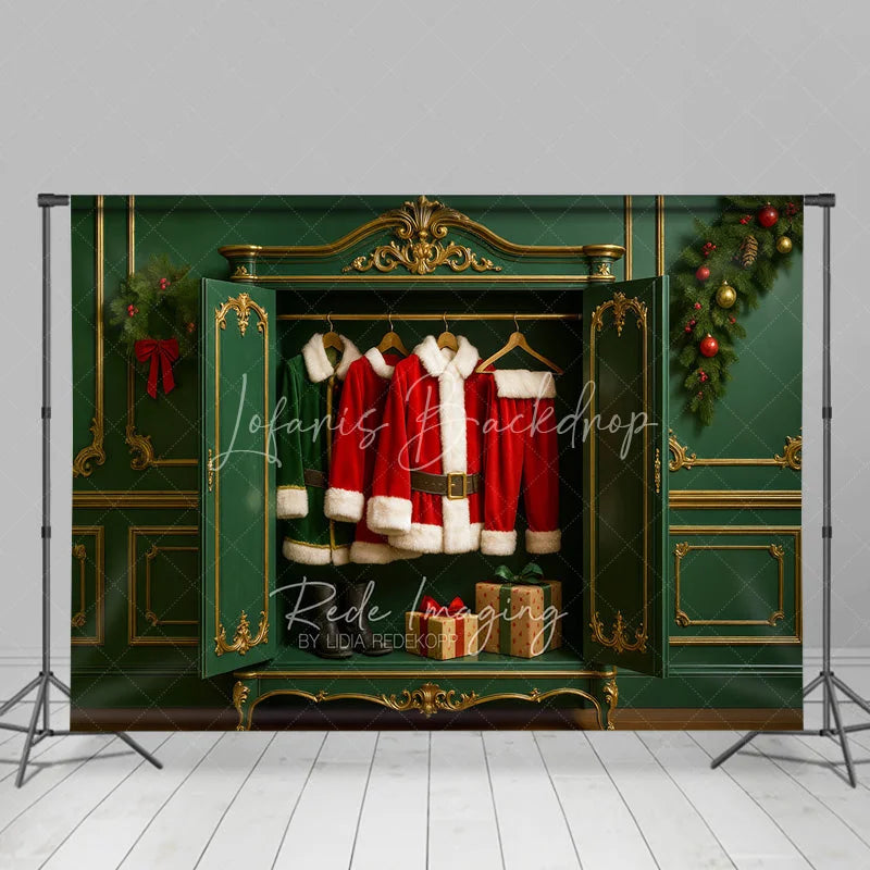Lofaris Christmas Wardrobe Backdrop Santa Suit Elf Costume Closet Background North Pole Dressing Room Holiday Party Decoration