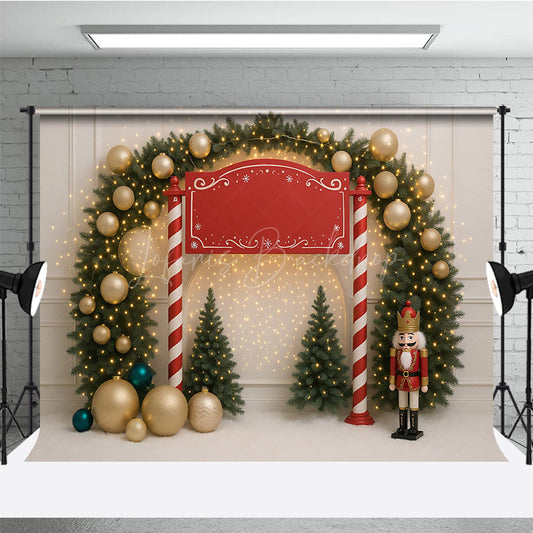 Lofaris Christmas Welcome Sign Photography Backdrop Nutcracker and Xmas Tree Arch Holiday Party Entrance Photo Prop