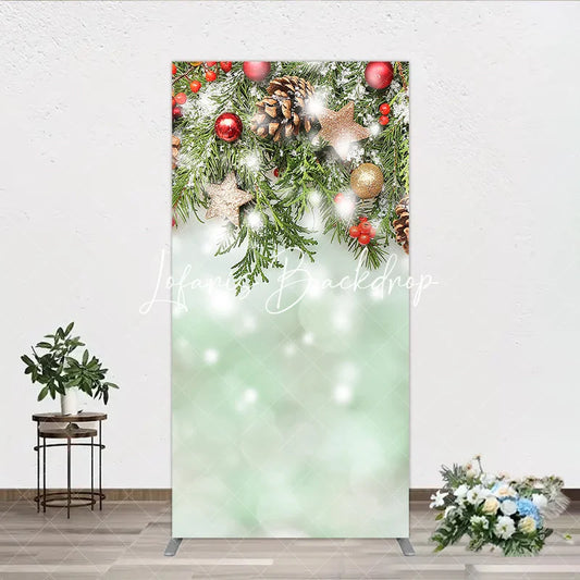 Lofaris Christmas Winter Pine and Berry Rectangle Arch Backdrop with Glitter Stars Snow Decor