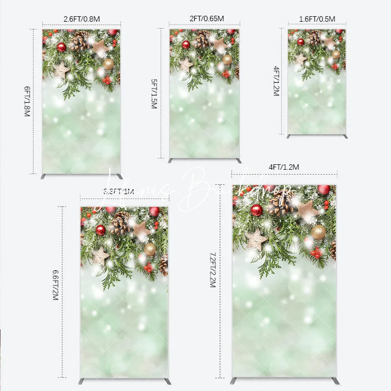 Lofaris Christmas Winter Pine and Berry Rectangle Arch Backdrop with Glitter Stars Snow Decor