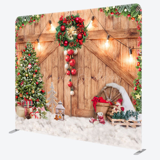 Lofaris Christmas Wooden Door Pillow Cover Backdrop