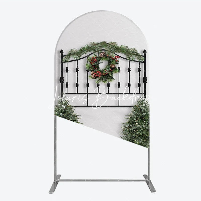 Lofaris Christmas Wreath Pine Garland Round Top Arch Backdrop Elegant Black Metal Festive Holiday Decor