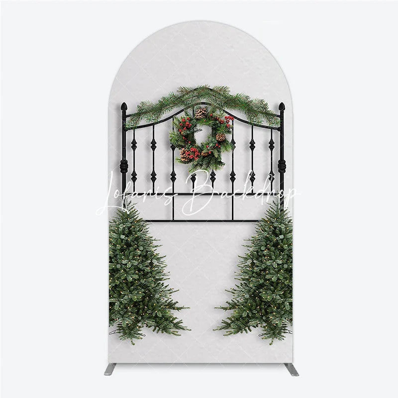 Lofaris Christmas Wreath Pine Garland Round Top Arch Backdrop Elegant Black Metal Festive Holiday Decor