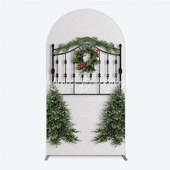 Lofaris Christmas Wreath Pine Garland Round Top Arch Backdrop Elegant Black Metal Festive Holiday Decor