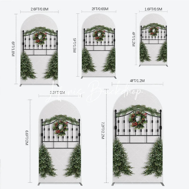 Lofaris Christmas Wreath Pine Garland Round Top Arch Backdrop Elegant Black Metal Festive Holiday Decor