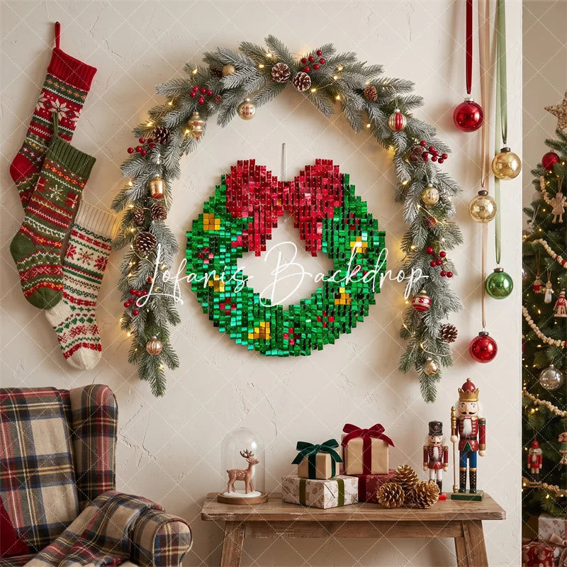 Lofaris Christmas Wreath Shimmer Wall Backdrop Holiday Celebration Party Decor
