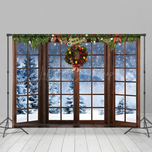 Lofaris Christmas Wreath Window Holiday Cozy Winter Backdrop