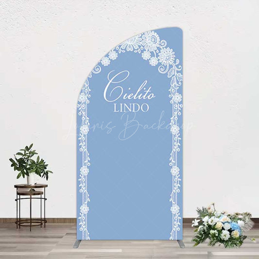 Lofaris Cielito Lindo Floral Blue Bridal Shower Half Moon Arch Backdrop